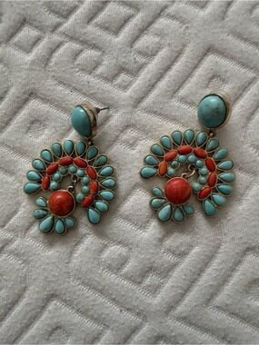 BaubleBar Turquoise and Coral Spiral Teardrop Earrings